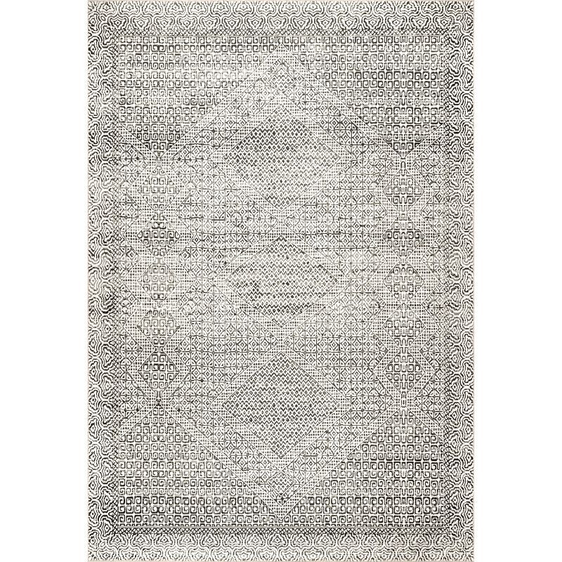 Gray Abstract Synthetic 8' x 10' Easy-Care Area Rug