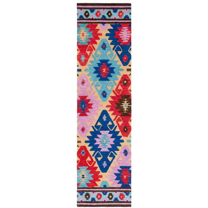 Aspen Blue and Multicolor Wool Geometric Runner Rug