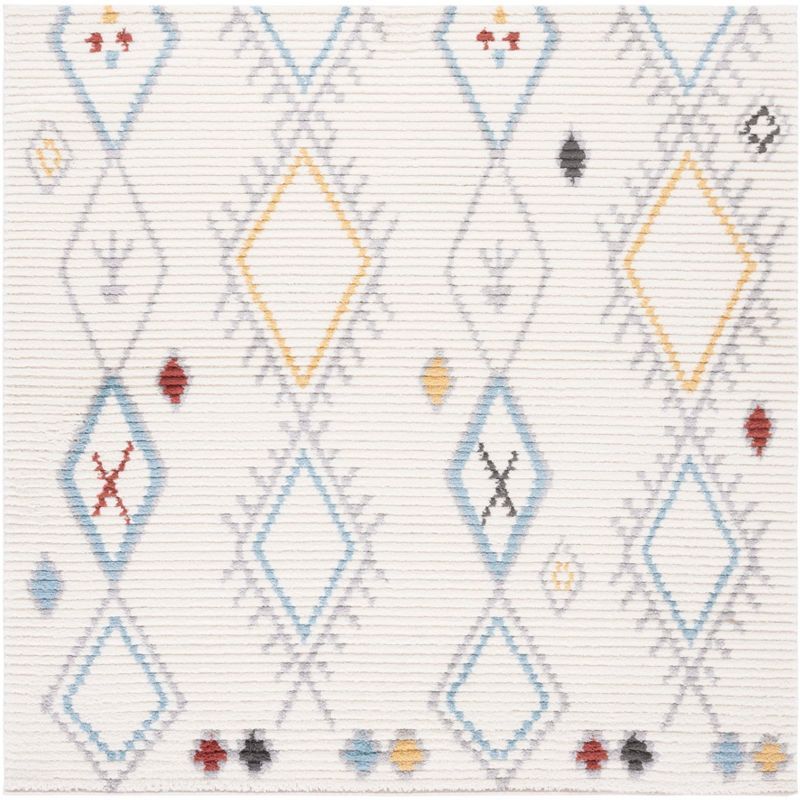 Ivory and Gray Synthetic Square Moroccan Area Rug