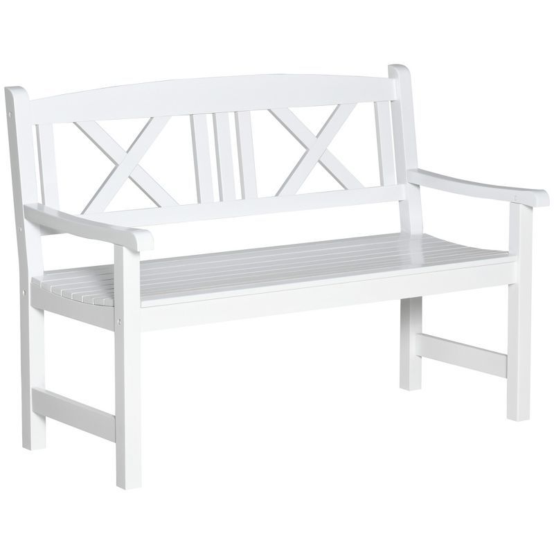 White Wooden 4FT Outdoor Garden Bench with X-Shape Back