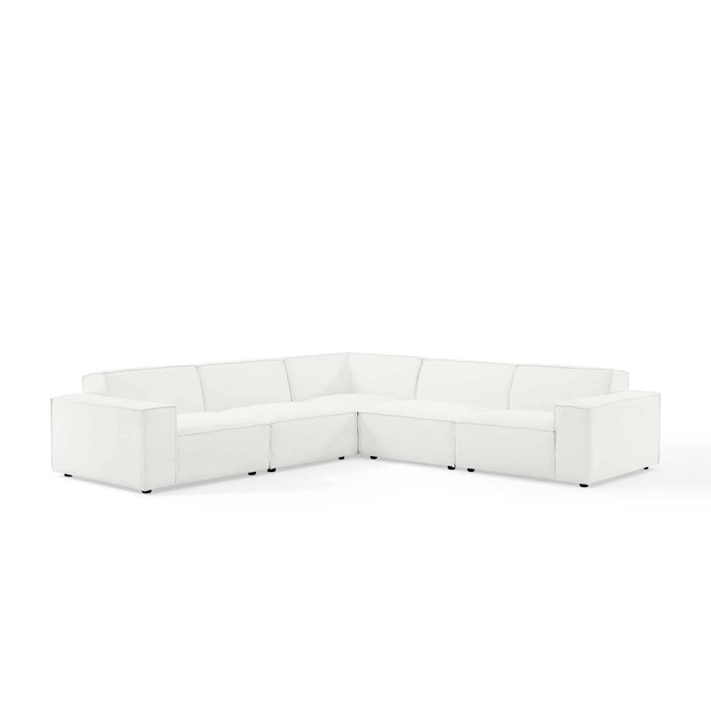 Luxe 5-Piece White Velvet Fabric Sectional Sofa with Ottoman