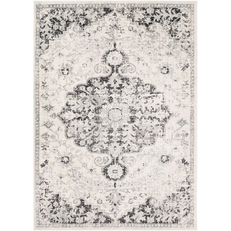 Harput Black and White Rectangular Synthetic Area Rug