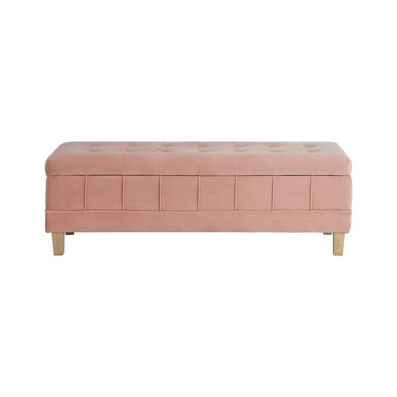 Blush Velvet Tufted Storage Bench with Rubberwood Legs