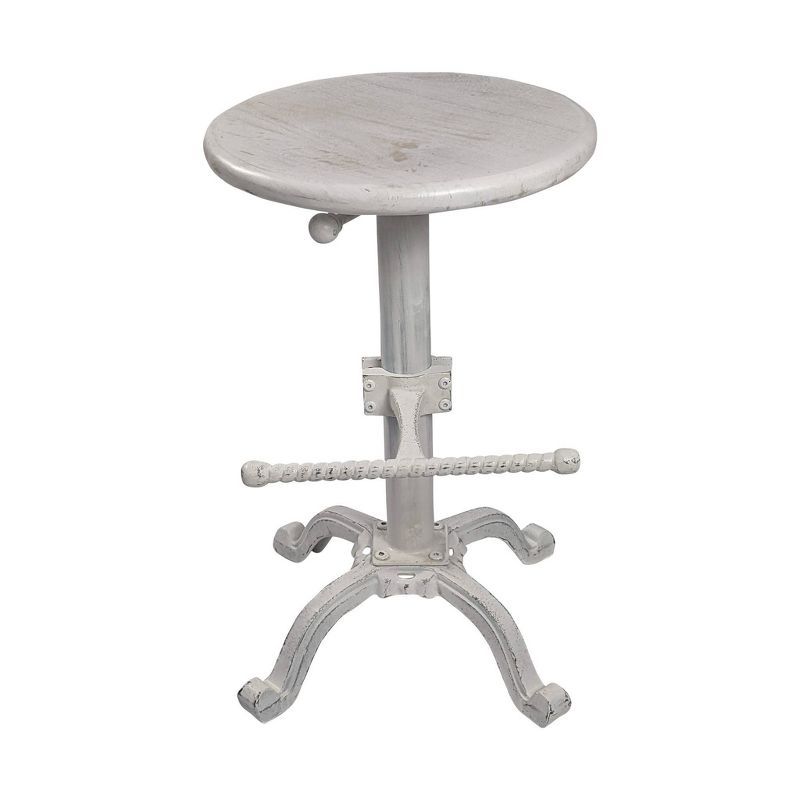 Whitewash Adjustable Swivel Backless Wood and Metal Barstool