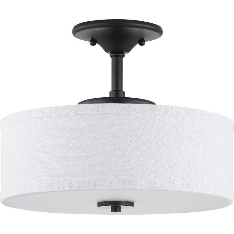 Graphite LED Semi-Flush Mount with Linen Shade