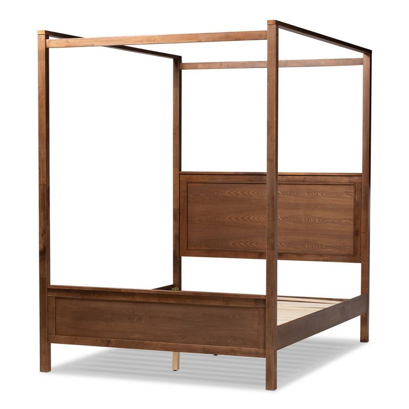 Elegant Walnut Brown King Size Wood Canopy Platform Bed