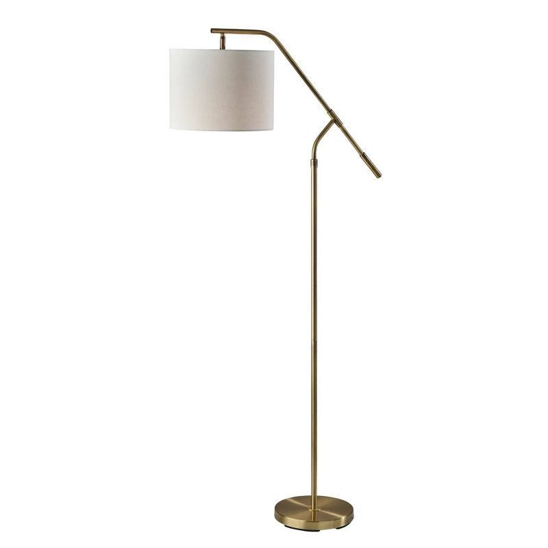 Antique Brass Adjustable Arc Floor Lamp with Linen Shade