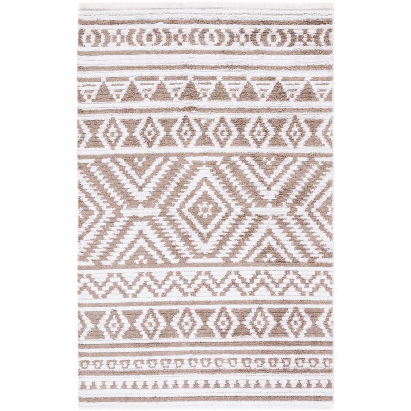 Augustine Taupe/Ivory Geometric Flatweave Synthetic Rug, 9' x 12'