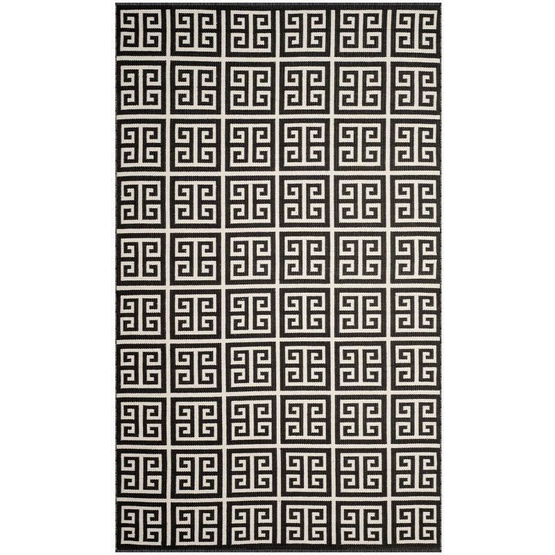 Handmade Black and Ivory Cotton Flat Woven Area Rug