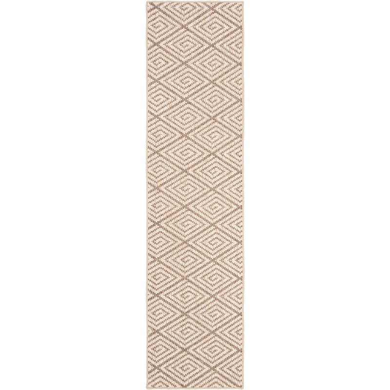 Beige and Brown Geometric Sisal Runner Rug, 2' x 8'