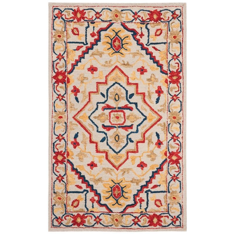 Handmade Ivory Geometric Wool Area Rug 3' x 5'