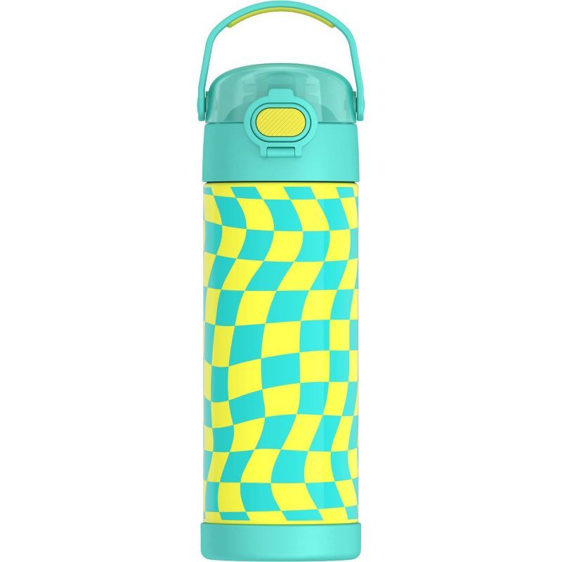 Teal Checkered Stainless Steel 16oz FUNtainer Water Bottle