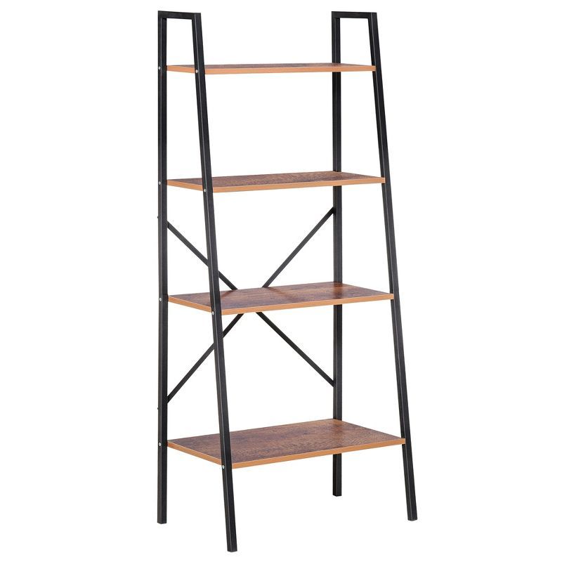 Modern 4-Tier Black Ladder Shelf for Books and Decor