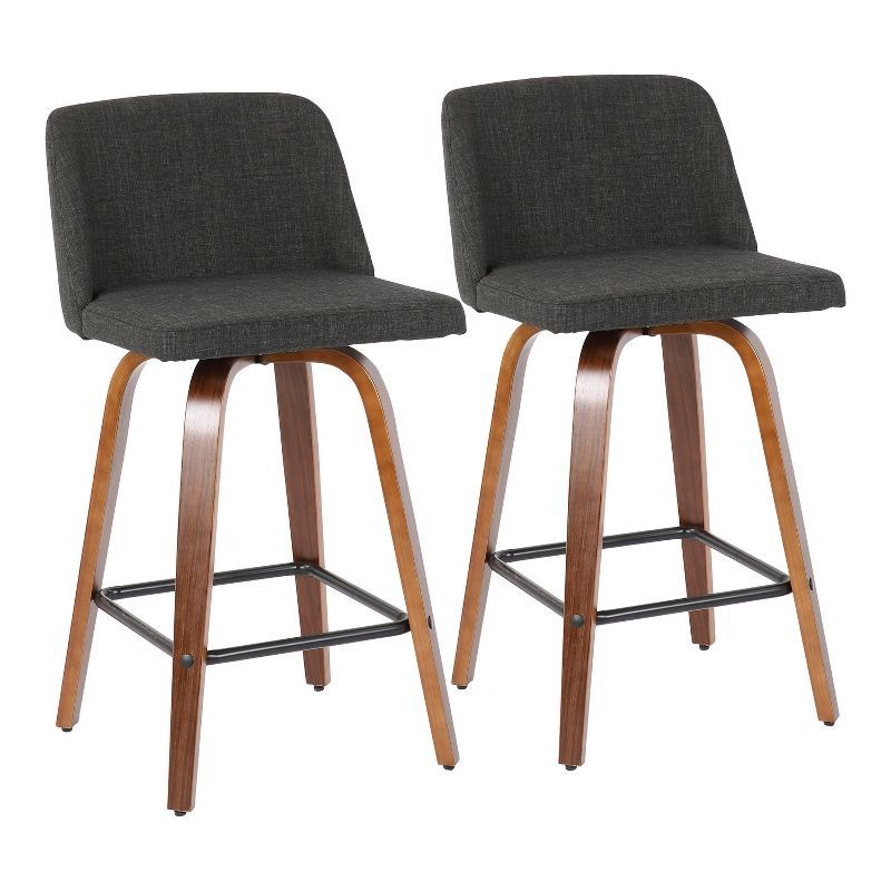 Mid-Century Modern Walnut & Metal Swivel Counter Stool, Charcoal