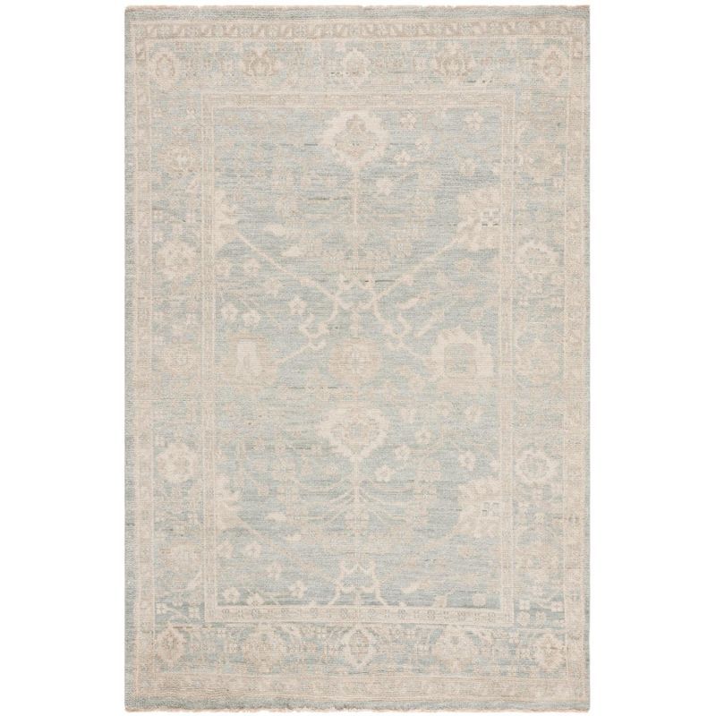 Light Blue and Ivory Hand-Knotted Wool Floral Area Rug 6' x 9'