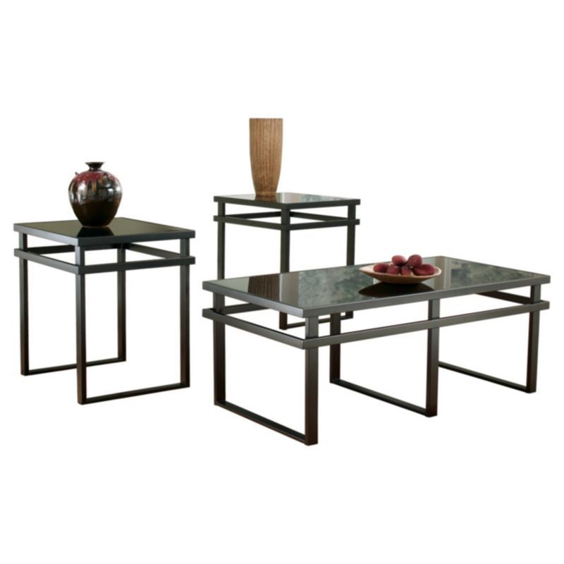 Laney Black Glass and Metal 3-Piece Rectangular Table Set