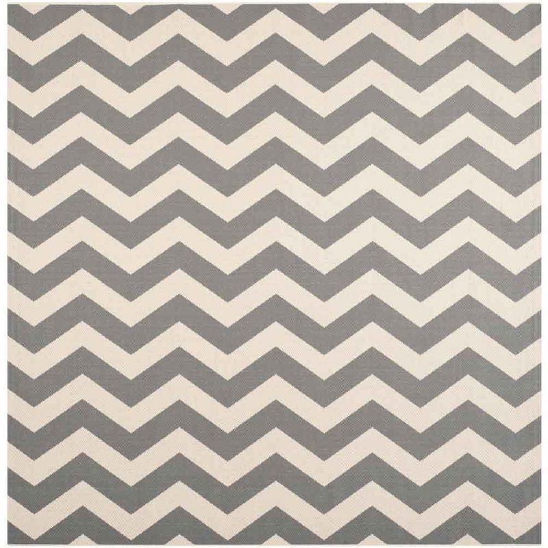 Chevron Grey and Beige Square Indoor/Outdoor Area Rug