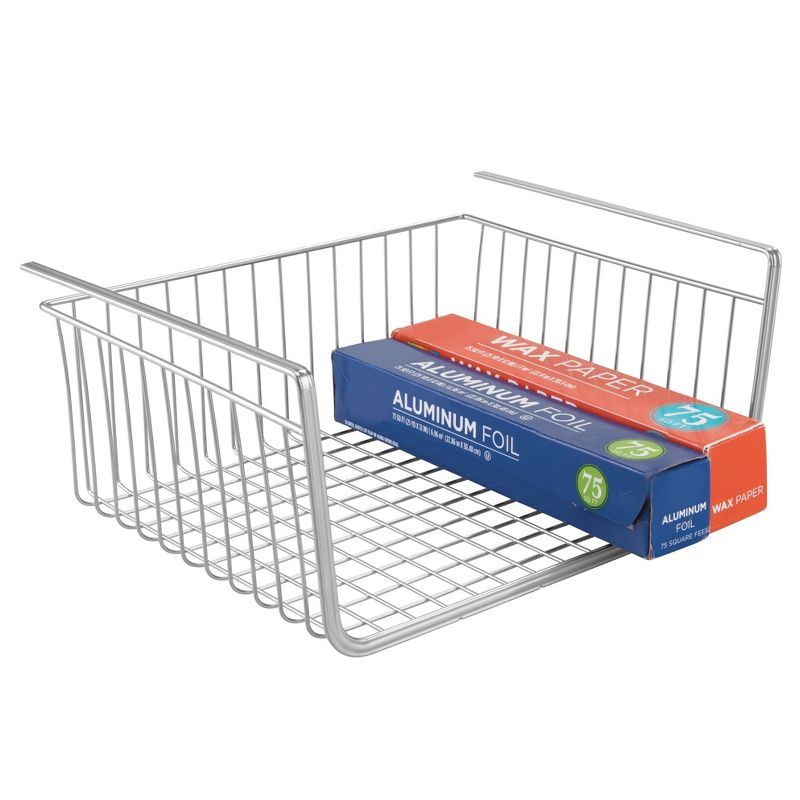 Silver Steel Wire Under Shelf Storage Basket, 10x12.5x5.7 Inches