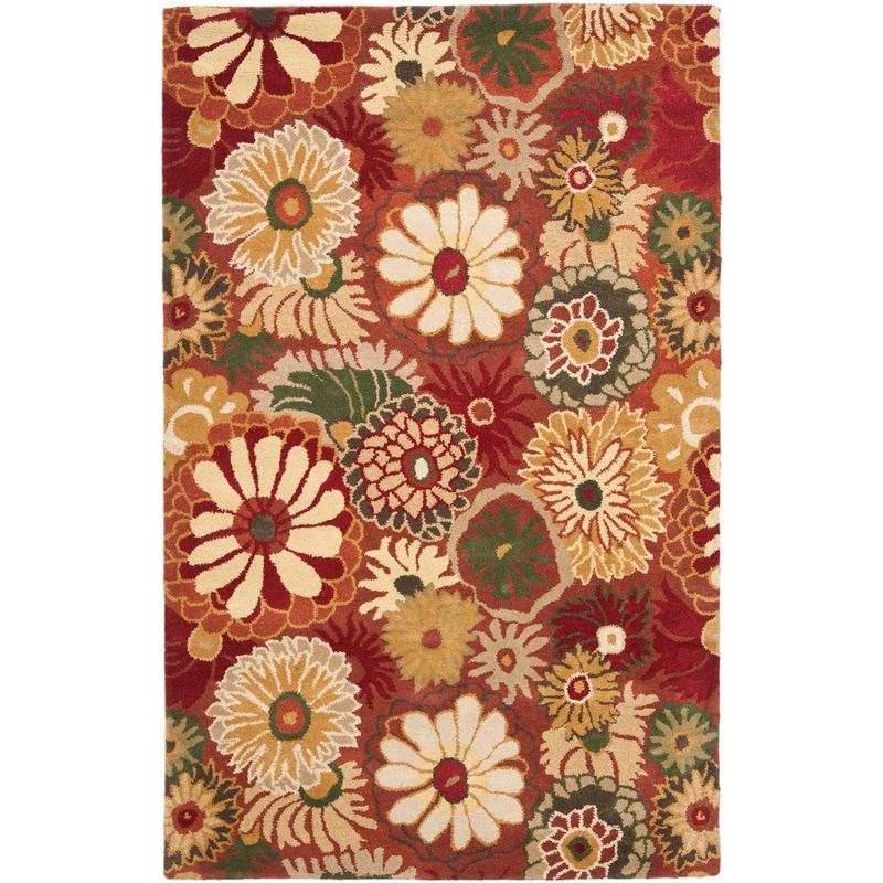 Ivory and Rust Floral Hand-Tufted Wool Area Rug