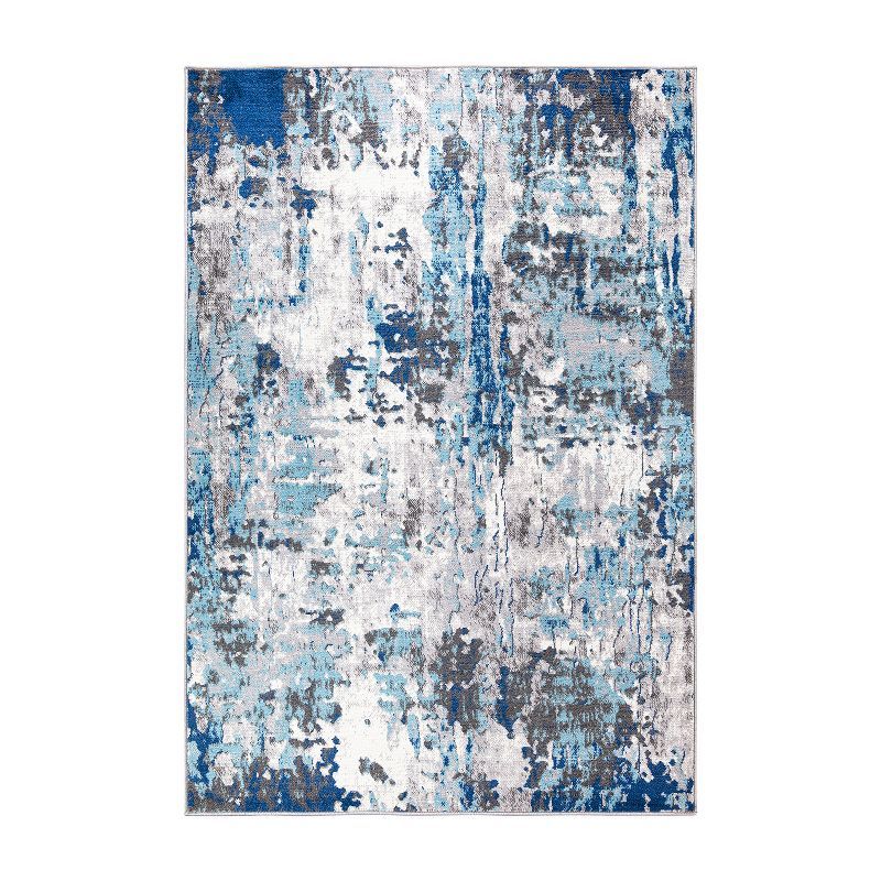 Blue and Gray Abstract Synthetic 8' x 10' Area Rug