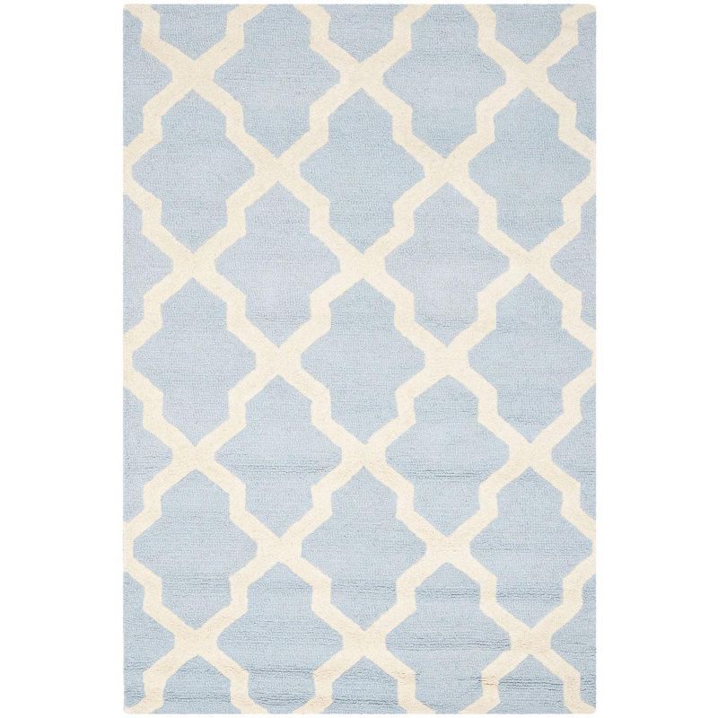 Light Blue and Ivory Hand-Tufted Wool Rug, 4' x 6'