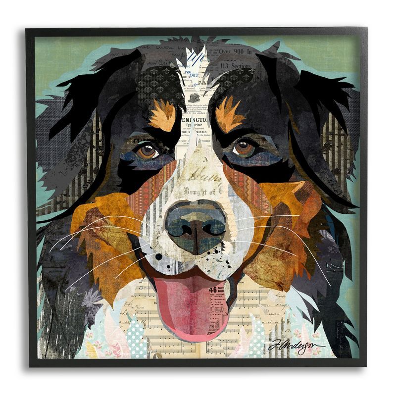 Bernese Mountain Dog Collage Print on Canvas with Black Frame