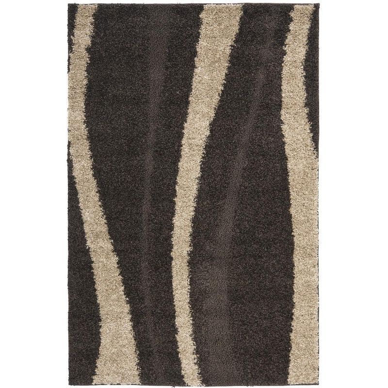 Florida Shag Dark Brown and Beige Synthetic Area Rug