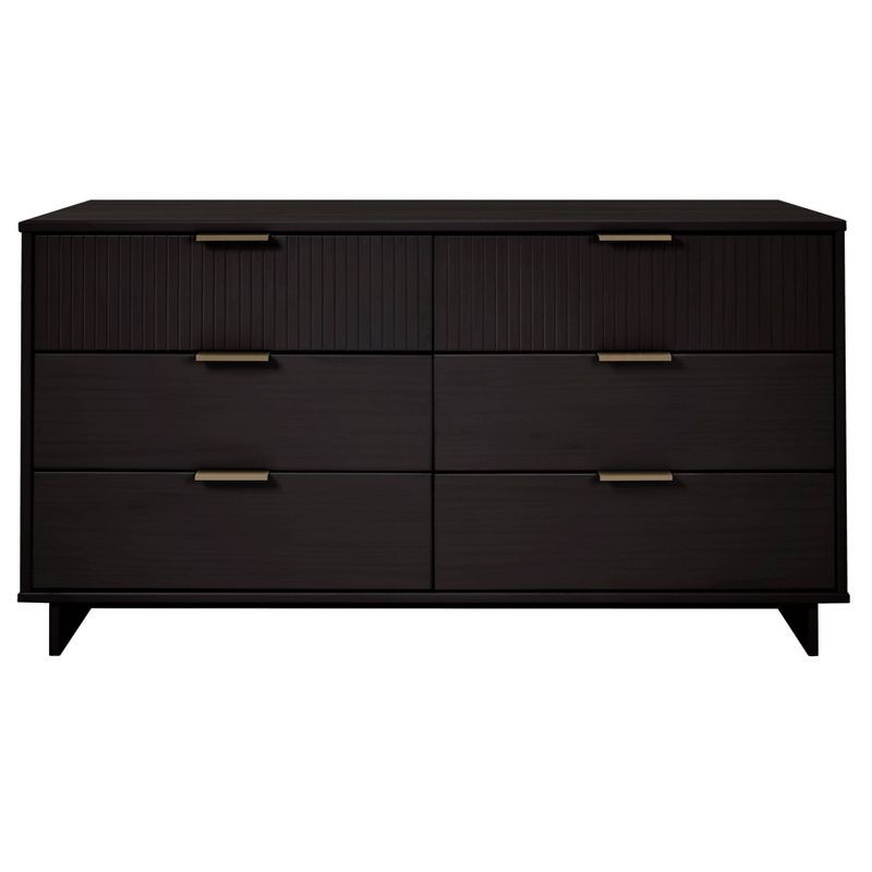 Granville Glam 6-Drawer Vertical Dresser in Black with Ribbed Detail