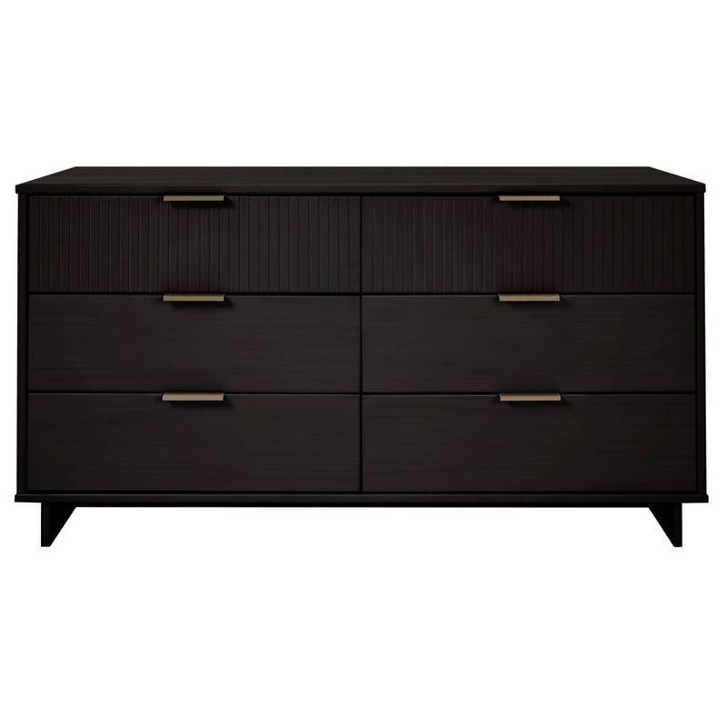 Granville Glam 6-Drawer Vertical Dresser in Black with Ribbed Detail