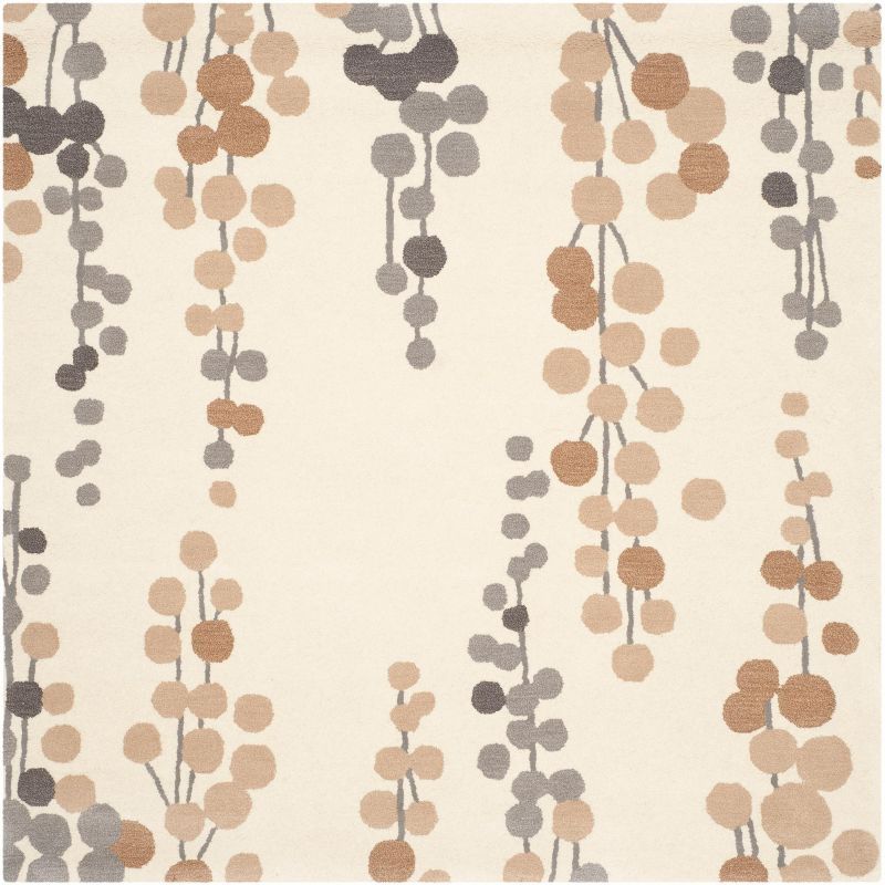 Beige and Grey Floral Hand-Tufted Wool Square Rug