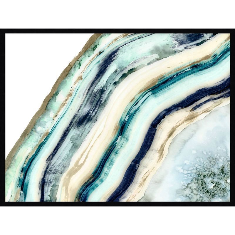 Teal and Cream Abstract Agate Framed Wall Art, 41" x 31"