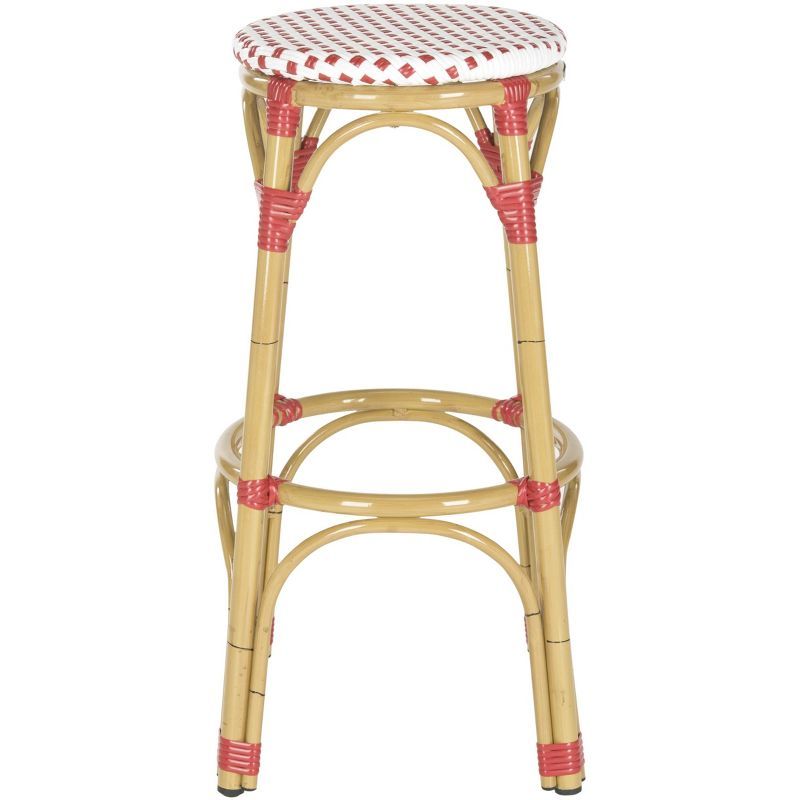 Coastal Farmhouse Red & White Faux Bamboo Bar Stool