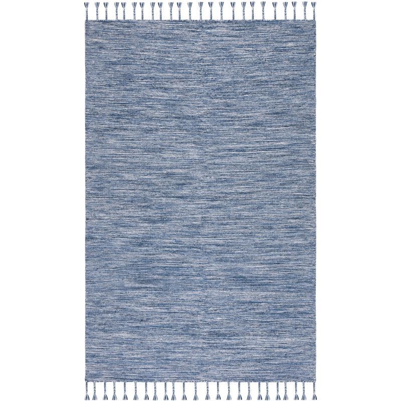 Navy and Beige Wool Flat Woven 5' x 8' Area Rug