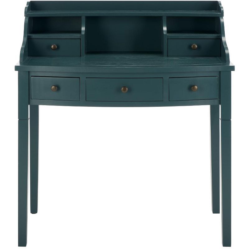 Slate Teal 5-Drawer Wood Writing Desk with Hutch