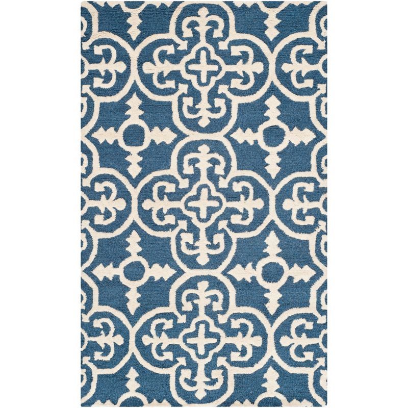 Navy and Ivory Hand-Tufted Wool Area Rug, 3' x 5'