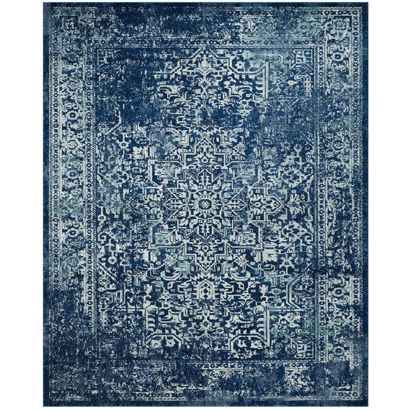 Navy and Ivory Reversible Synthetic Area Rug, 8' x 10'