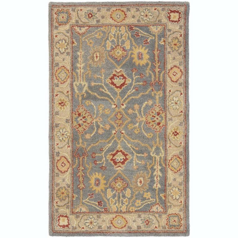 Antiquity Elegance 3'x5' Hand-Spun Wool Tufted Rug in Blue/Ivory