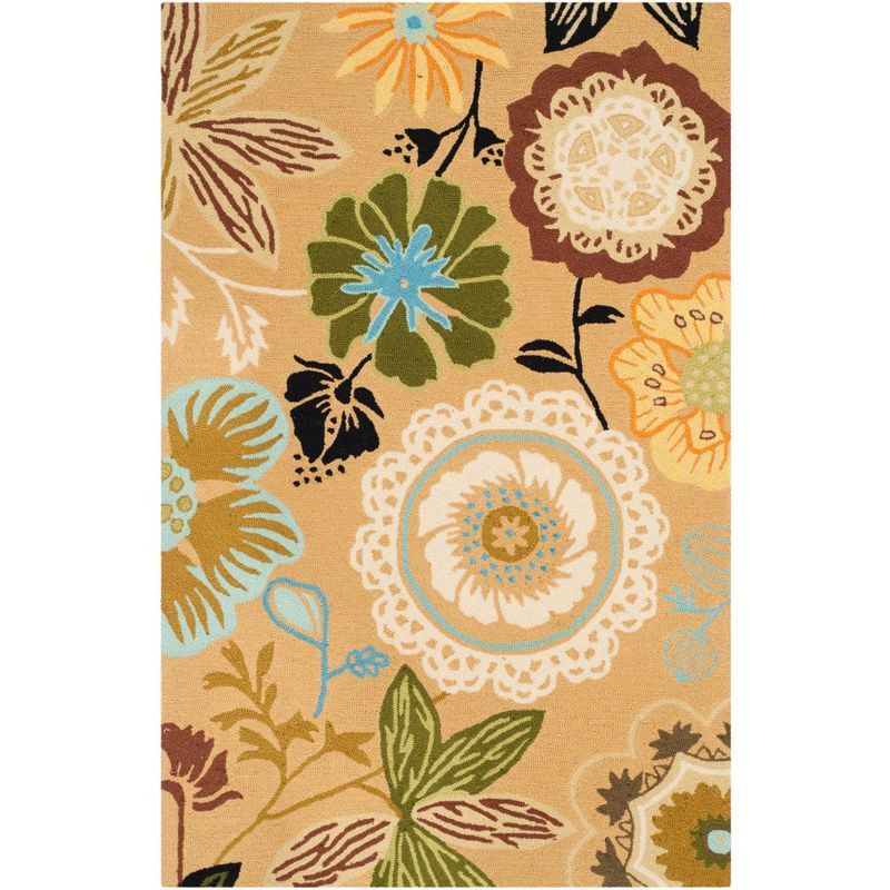 Taupe and Multicolor Floral Synthetic Area Rug
