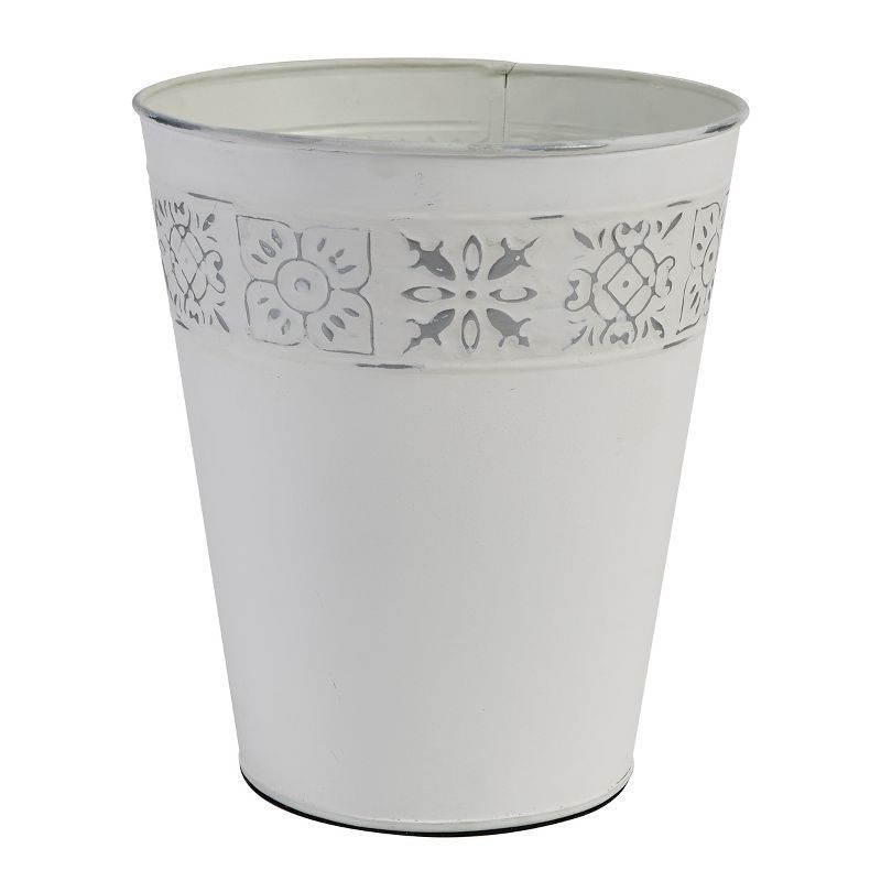 White Distressed Tile Metal Waste Basket