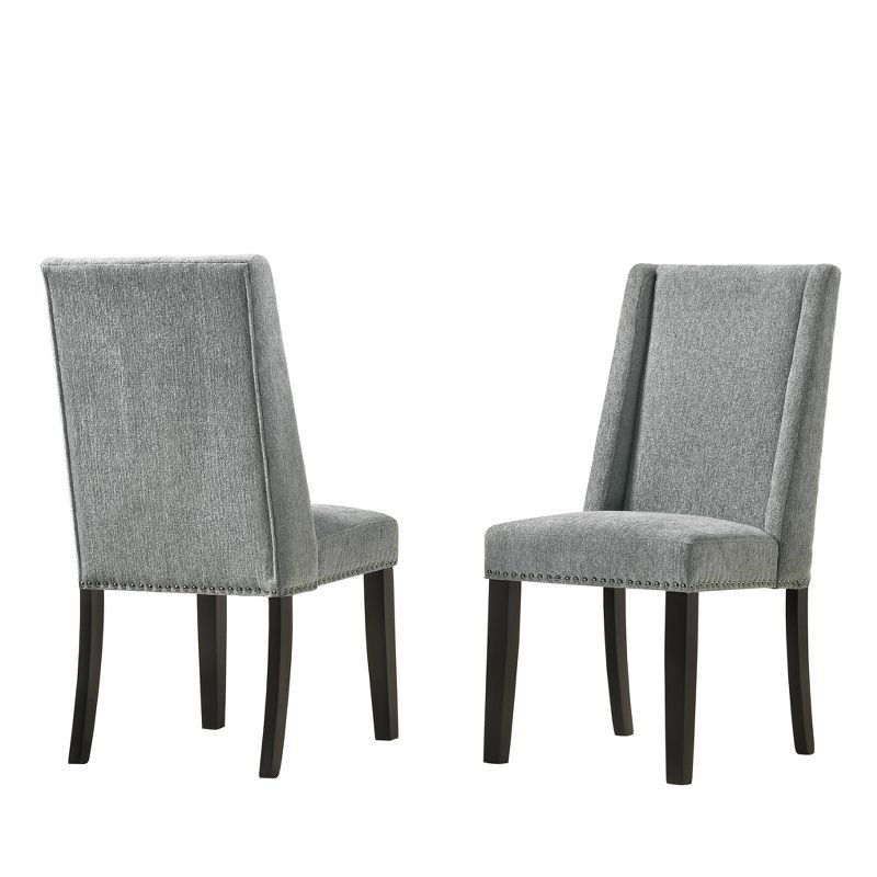 Espresso Wood & Charcoal Velvet High-Back Side Chair, Set of 2