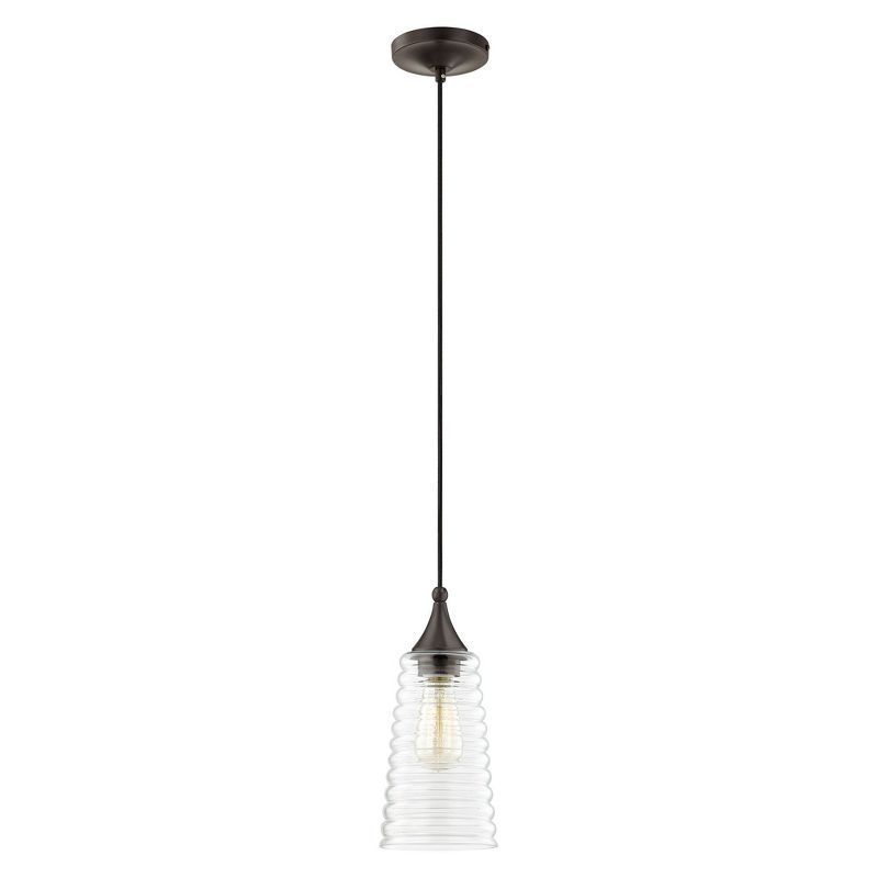 English Bronze Mini Pendant with Clear Ribbed Glass Shade