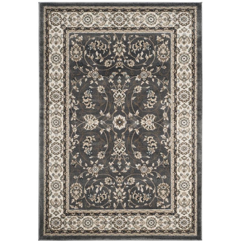 Grey and Cream Floral Synthetic Rectangular Area Rug