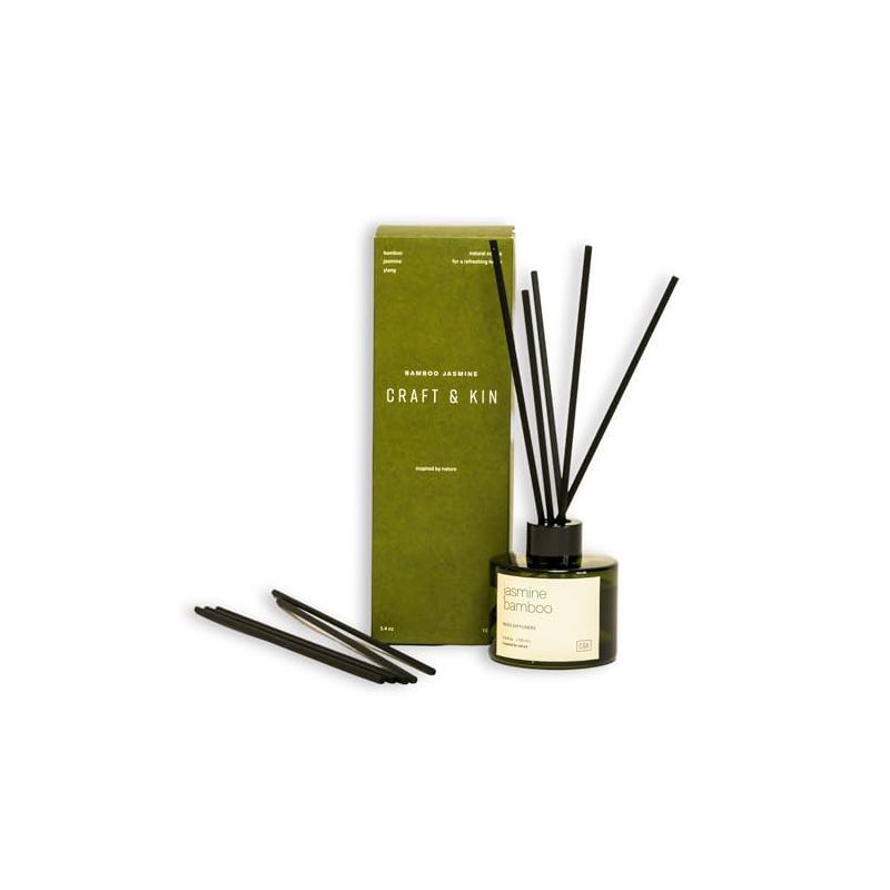 Green Glass Bamboo Jasmine Reed Diffuser Set