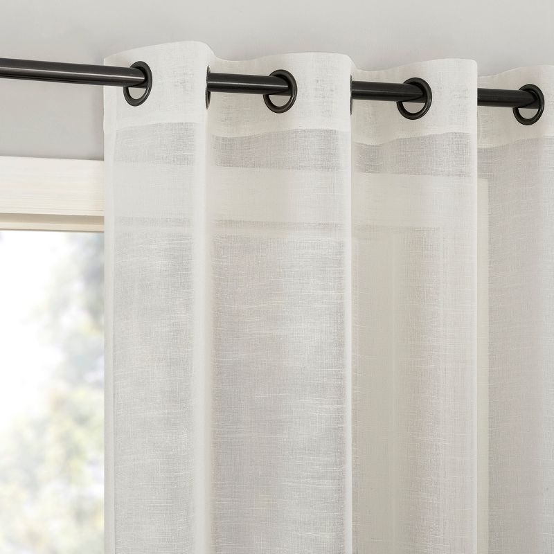 Ivory Sheer Linen Blend Grommet Top Curtain Panel 52" x 84"
