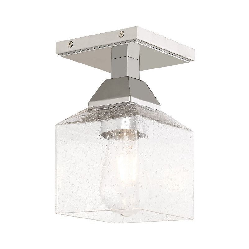 Elegant Seeded Glass 1-Light LED Flush Mount in Polished Chrome