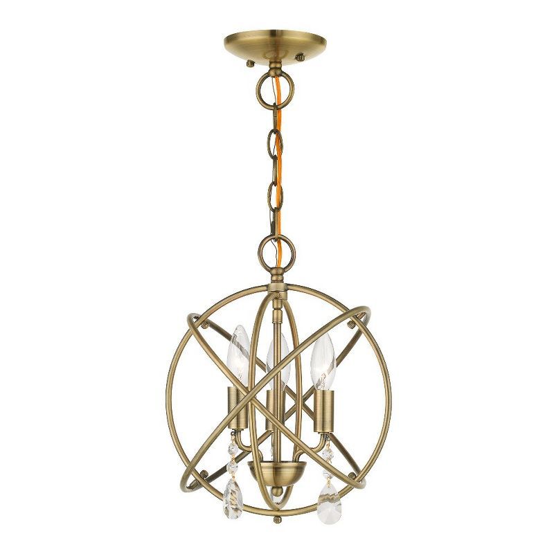 Antique Brass Mini 3-Light Chandelier with Crystal Accents