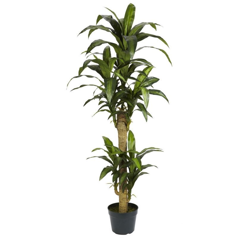 Nearly Natural 5-ft Green Silk Yucca Plant in Black Planter