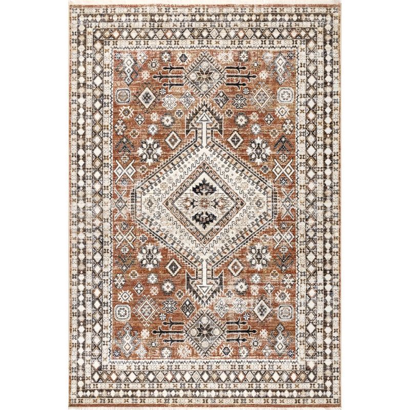 Reversible Rust Medallion Synthetic 5' x 8' Area Rug