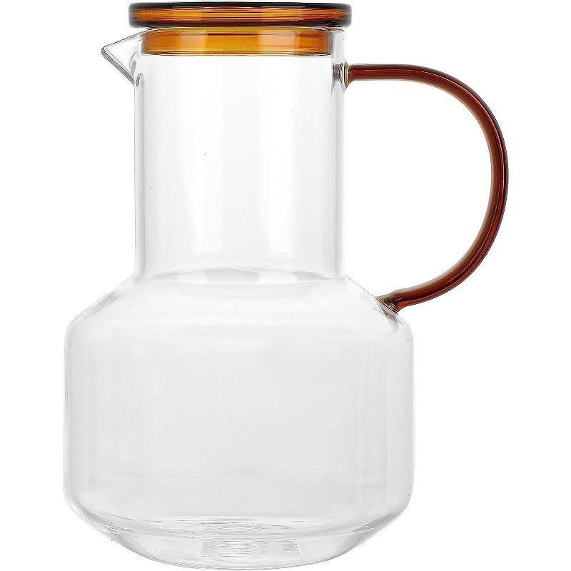 Elle Decor Clear Glass Pitcher with Amber Lid and Handle, 48-Ounce