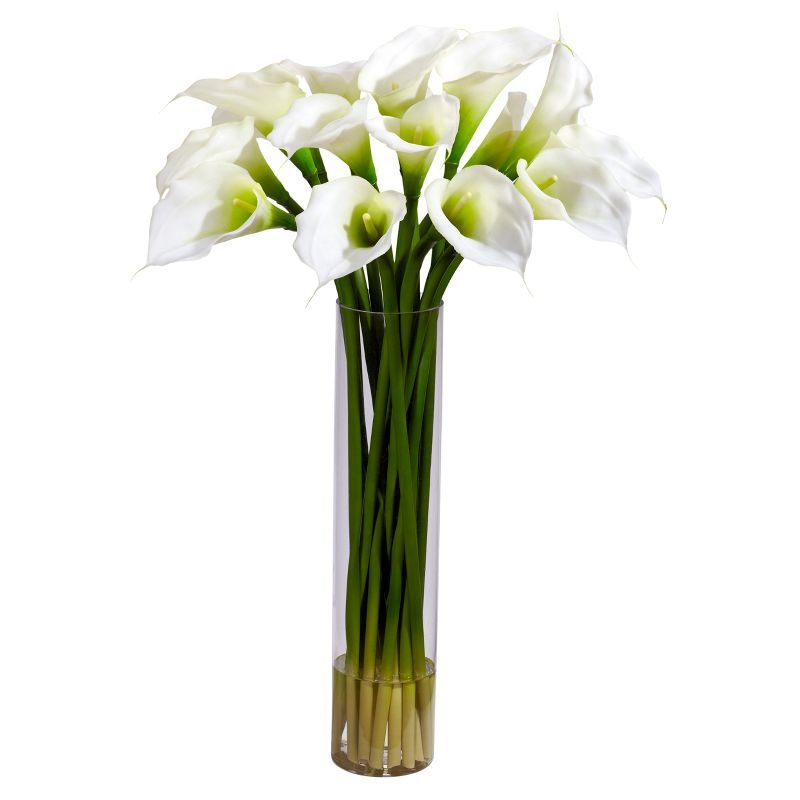 Cream Calla Lily Silk Flower Arrangement in Tall Cylinder Vase